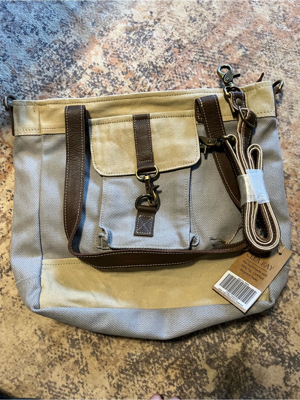 Clea Ray Canvas Shoulder Bag in Beige and Brown